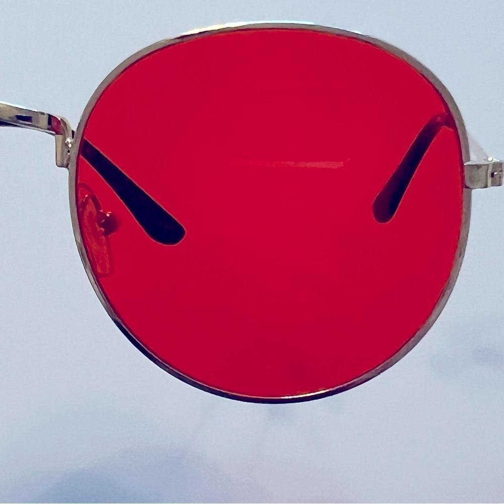 Orange Lens Sunglasses, fashion sunnies, gold tone metallic frame, EUC - Picture 12 of 15